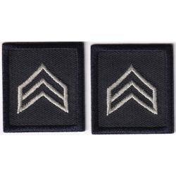 SGT Sergeant SILVER GREY on MIDNIGHT rank insignia collar patches 1 3/8"